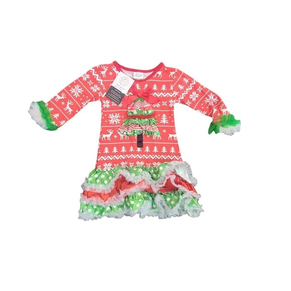 Toddler Girls Christmas Ruffle Dress Size 2T Red & Green Holiday Outfit - Picture 1 of 5